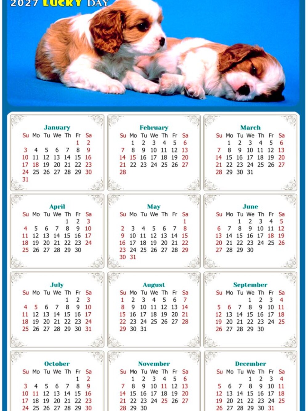 2027 Magnetic Calendar - Today is my Lucky Day - Dogs Themed 011 (7 x 10.5)